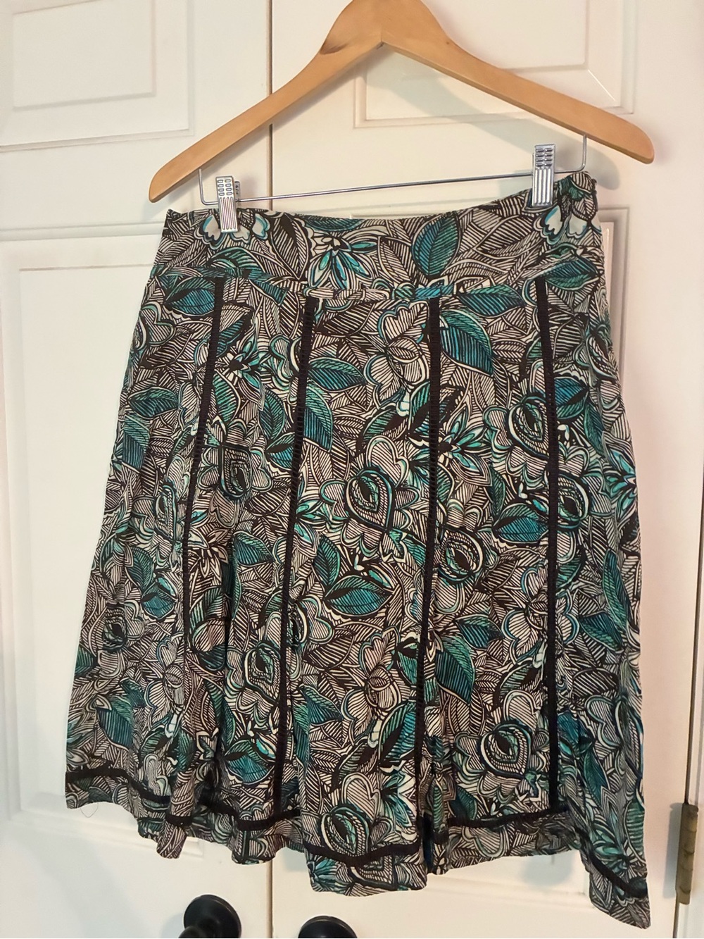 Floral Teal and Brown A-Line Skirt